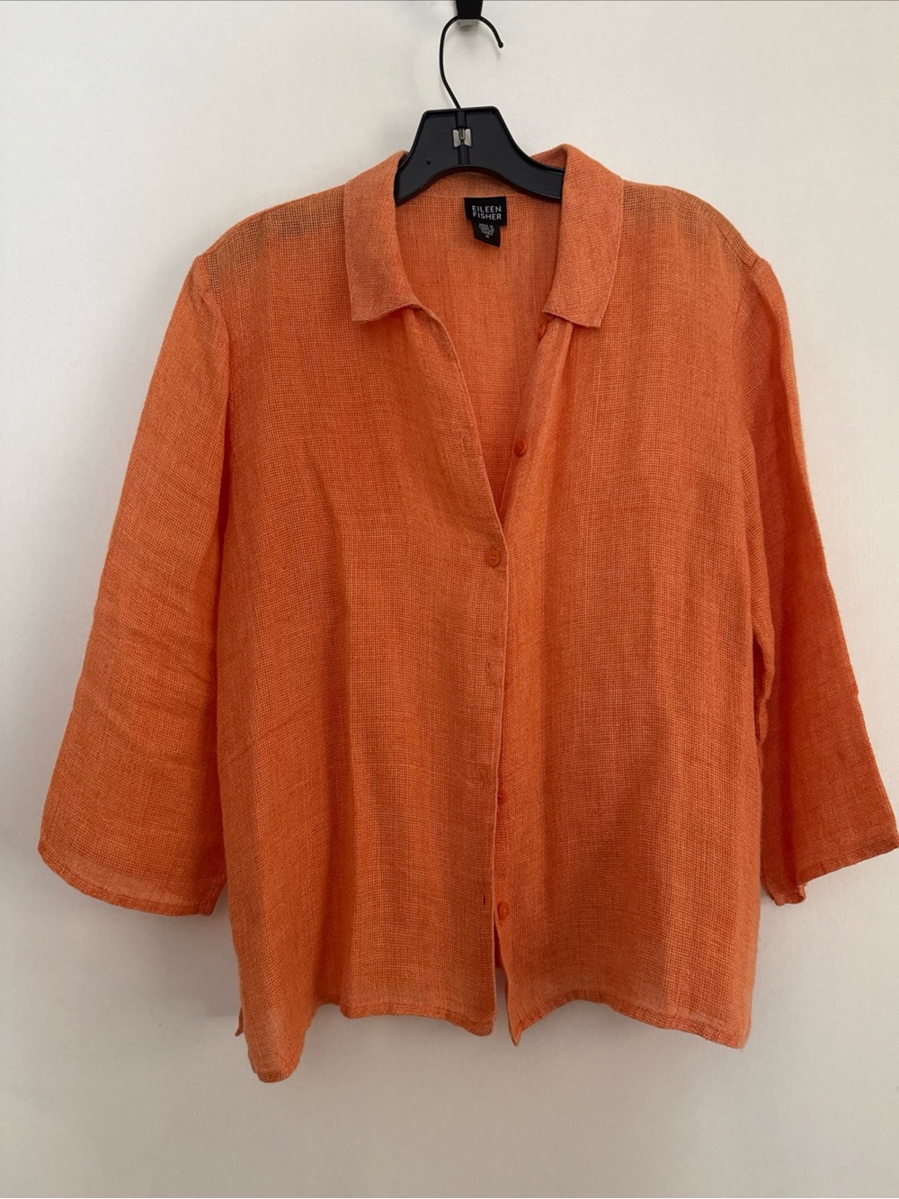 Eileen Fisher Cotton Blend Open Front light Jacket/Shirt Coral orange Size M